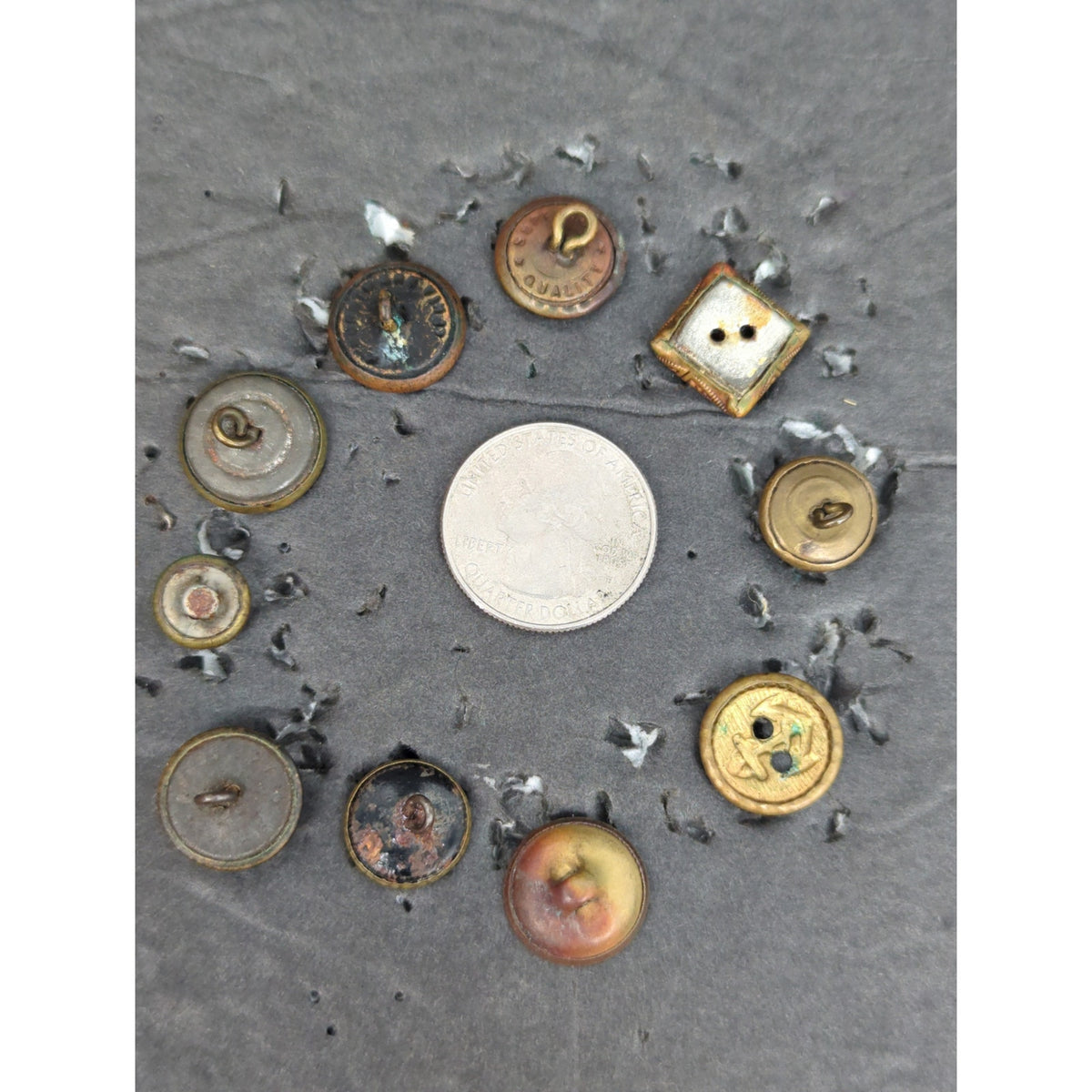 LOT SS of 10 Antique Vintage Victorian Brass Mixed Materials Buttons ESTATE FIND