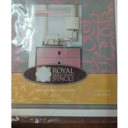 Royal Design Studio Small Ribbon Damask Furniture Decor Stencil 13.5 X 16 3031S