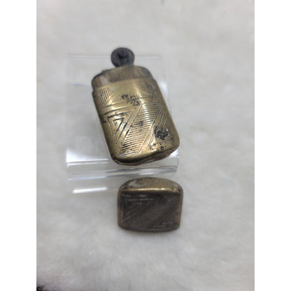 Antique Brass Trench Lighter Art Deco Geometric Engraved Mid-Century Vtg Pocket