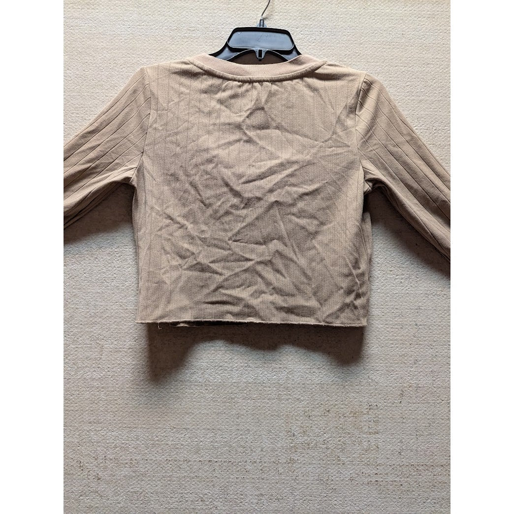 Elodie Women's Taupe Long Sleeve Ribbed Button Front Knit Cardigan Size SMALL