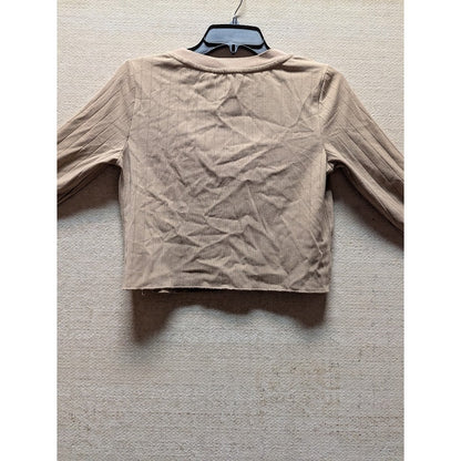Elodie Women's Taupe Long Sleeve Ribbed Button Front Knit Cardigan Size SMALL