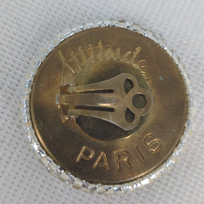 Attitude Paris Vintage Large Domed Silver-Tone Textured Clip-On Earrings
