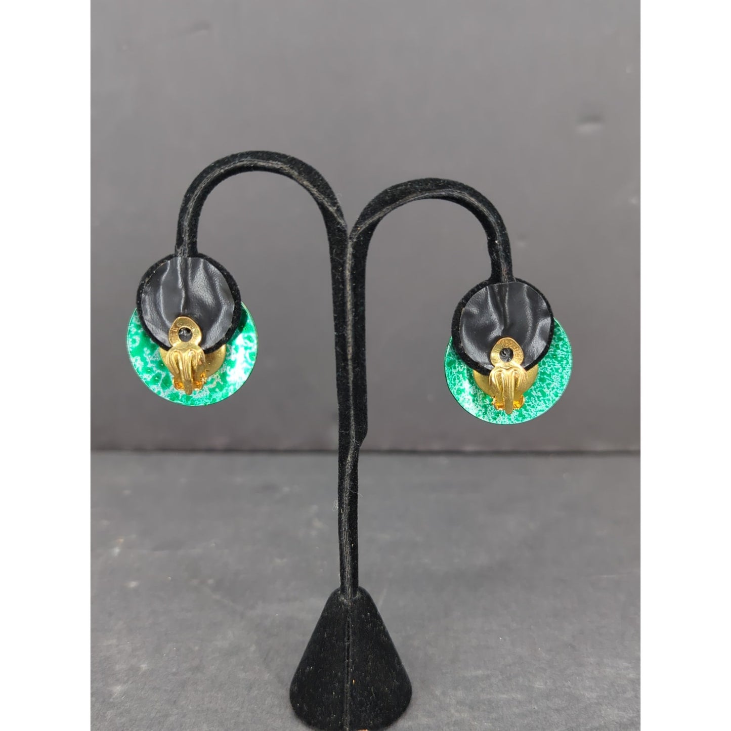 Vintage West Germany Hand Painted Enameled Metal Clip On Earrings Abstract