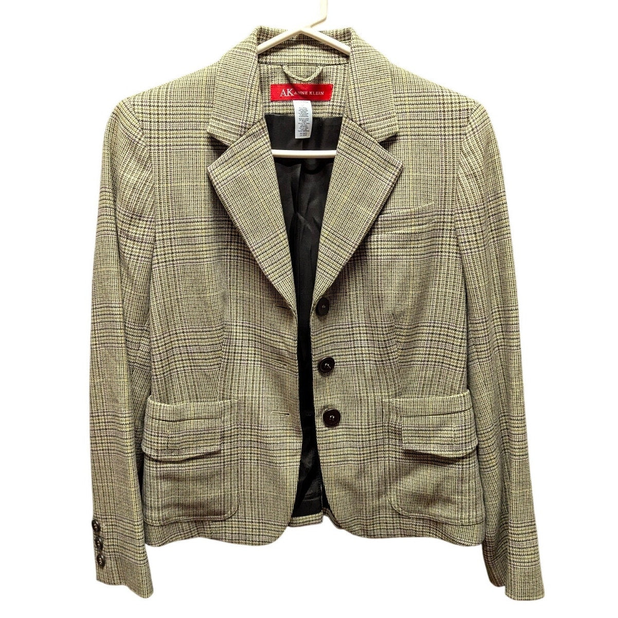 Anne Klein Plaid Wool Blend Blazer Jacket Petite Academia Professional Workwear