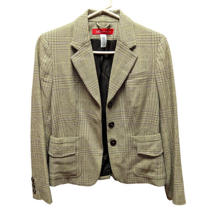 Anne Klein Plaid Wool Blend Blazer Jacket Petite Academia Professional Workwear