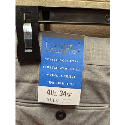 Vince Camuto Size 34" waist 40" Inseam Mens Flat Front Gray Wool Dress Pants