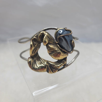 Vintage Molten Brutalist Sculptural Mixed Metal Cuff Bronze & Polished Hematite
