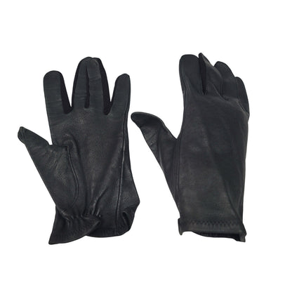 Vintage Soft Black leather gloves Short Elastic Cuffs Nylon Inserts Medium/Large