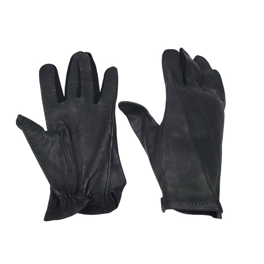 Vintage Soft Black leather gloves Short Elastic Cuffs Nylon Inserts Medium/Large