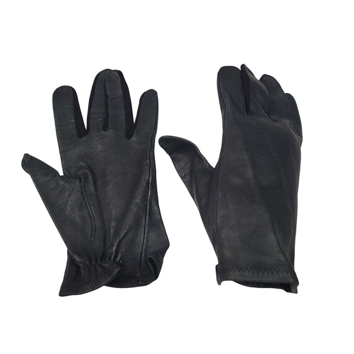Vintage Soft Black leather gloves Short Elastic Cuffs Nylon Inserts Medium/Large