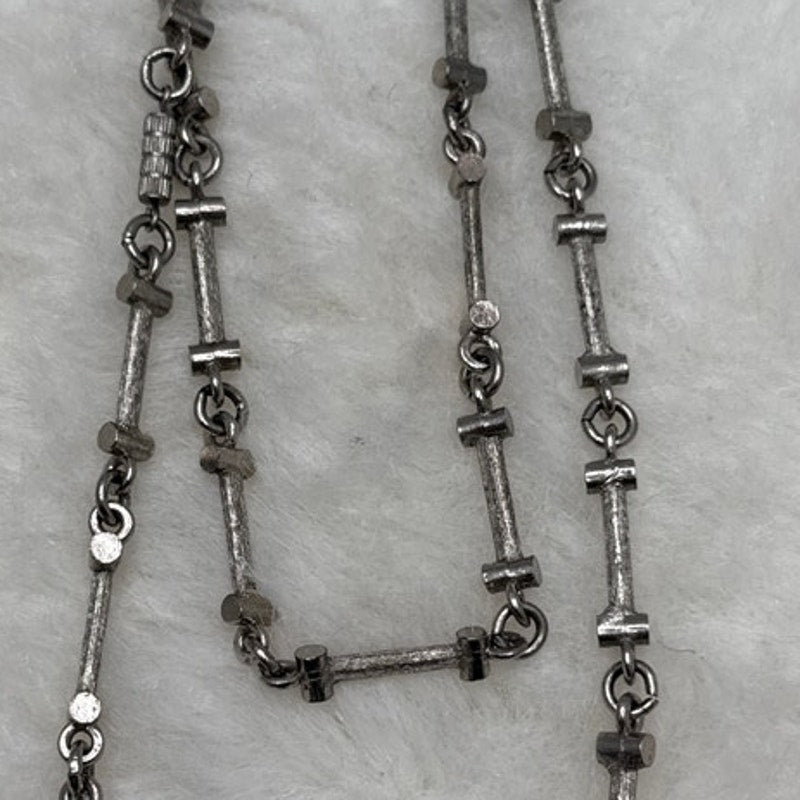 Vintage textured Brutalist Silver Tone Industrial Link Long Necklace Modern