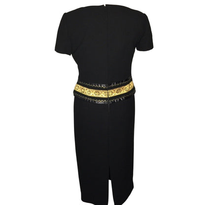 Maggy London Size 6P Black Dress Gold Embellish VINTAGE 1 Piece 1990 Cap Sleeve