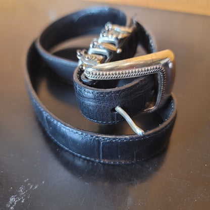 Brighton Black Leather Belt Silver Buckle Charms Western Boho Women Size 32 M/L