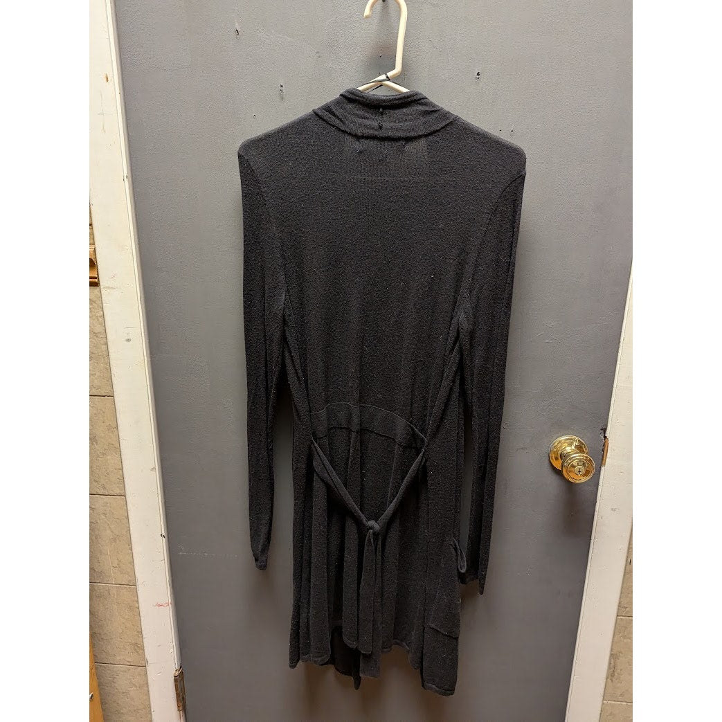 Apt 9 Black Open front long draping cardigan belted pockets Long sleeve