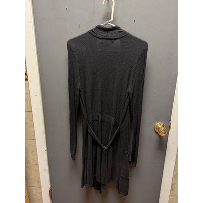 Apt 9 Black Open front long draping cardigan belted pockets Long sleeve