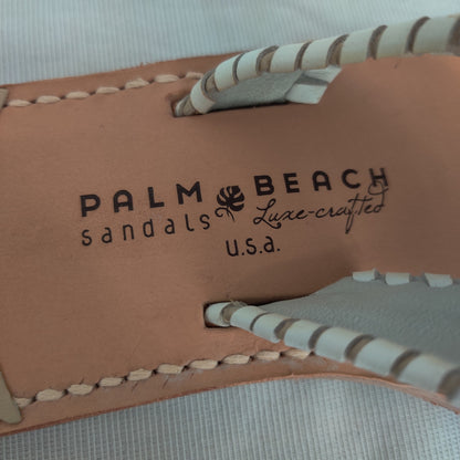 Palm Beach Sandals Tan and White Leather Flat Sandals Size 10 Made in USA