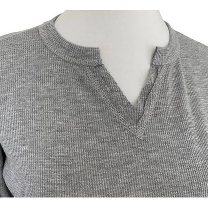 Baea Los Angeles Raw Seams Waffle Thermal Bell Sleeve Top Sz LARGE Grey NWT