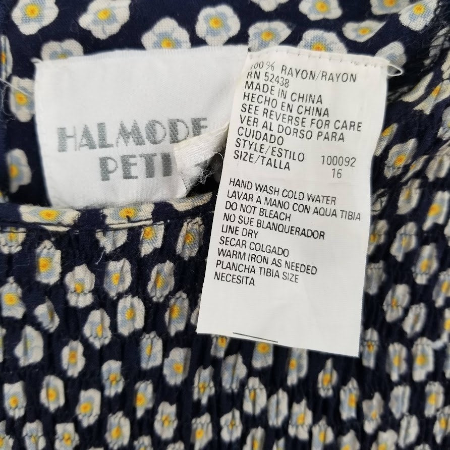 Halmode Petites SMocked Short Sleeve Floral Size 16 Dress shoulder pads PRAIRIE