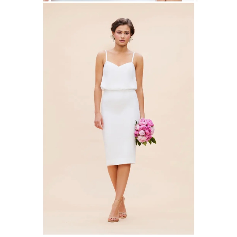 Dress The Population Small White Alondra Blouson Sheath Dress Cocktail Wedding