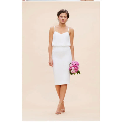 Dress The Population Small White Alondra Blouson Sheath Dress Cocktail Wedding