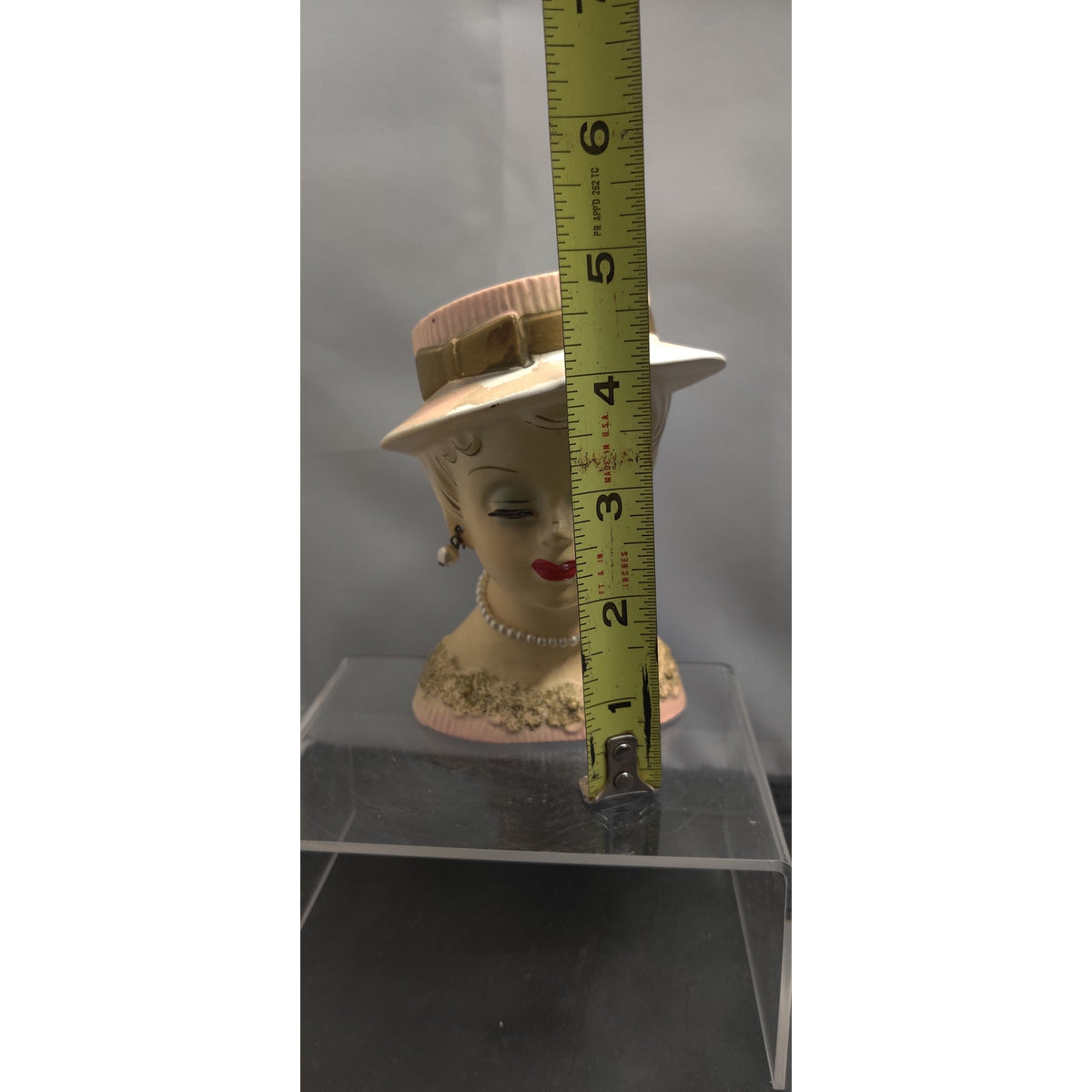 MCM Kitsch Planter Cream Hat Gold Trim Lady Headvase Retro Ceramic Decor Vase