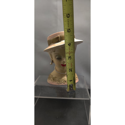 MCM Kitsch Planter Cream Hat Gold Trim Lady Headvase Retro Ceramic Decor Vase