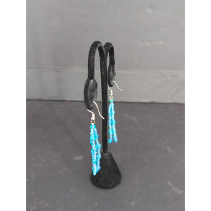 Turquoise Blue Multi Strand Seed Bead Necklace Dangle Earrings Set