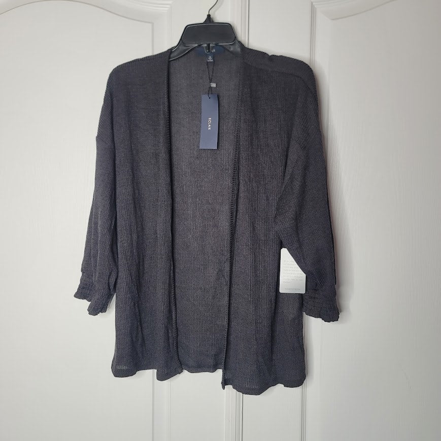 ECLAIR Size Medium Open front lightweight Cardigan elastic cuff Black Knit