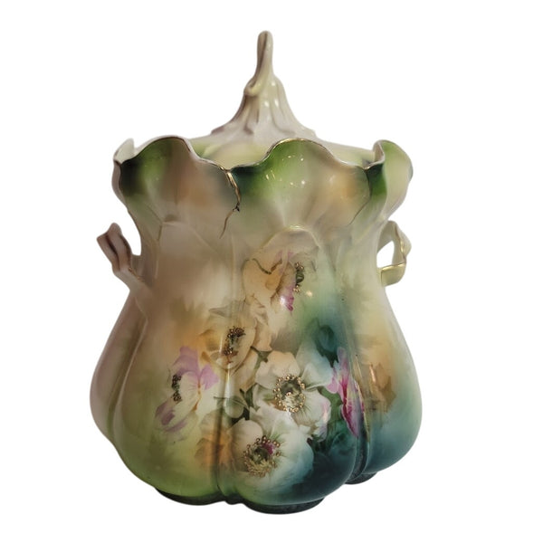 Antique RS Prussia BISCUIT Cracker Jar LAVENDER MORNING GLORY Mold 502 from 1890