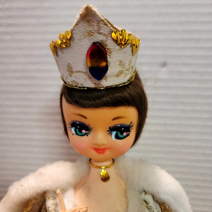 Big Eyes Vintage doll queen Bradley Made Korea Crown Robe Cape Rainbow Tiara