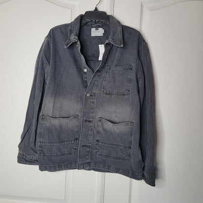 Topman faded denim black Chore Jacket Size XL NEW 3 pocket button up