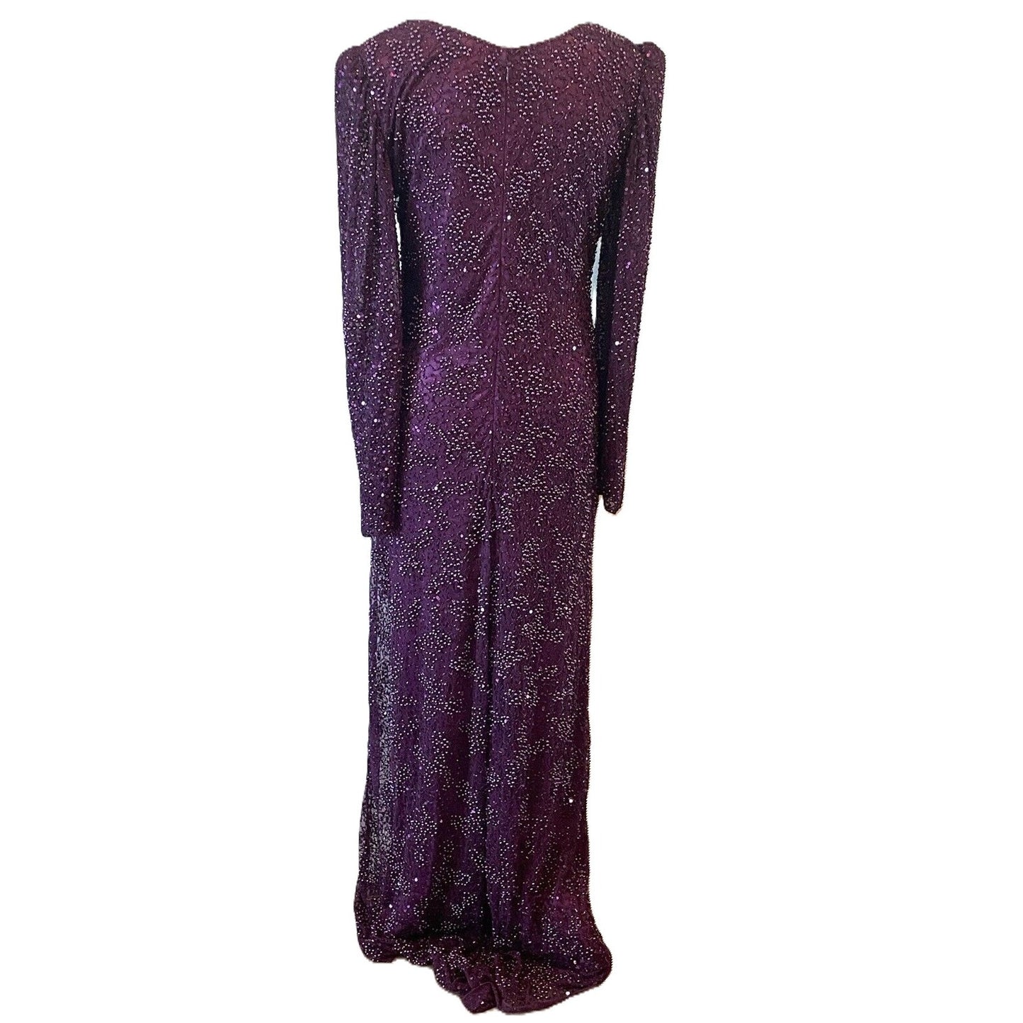 Mac Duggal Beaded Sequined Plunge Neck Evening Gown Style 5177D Sz 6 in Plum New