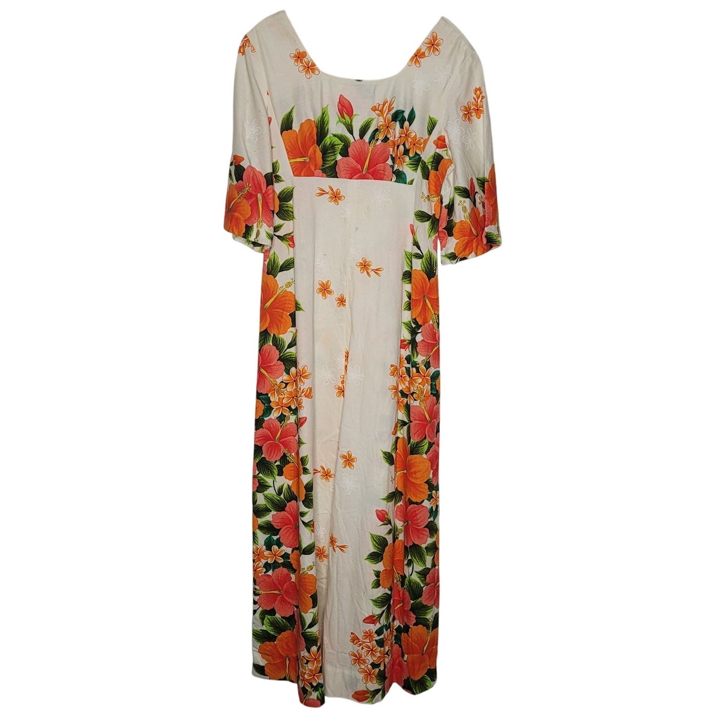 Ui Maikai Hawaiian Dress Maxi Cotton Vintage 1960's Orange Floral Wedding Medium