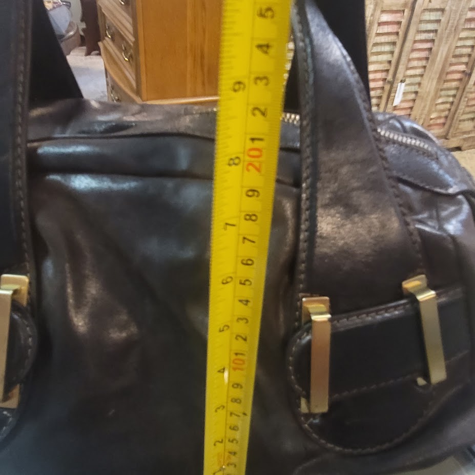 Vintage Sondra Roberts Chocolate Brown Leather Hobo Shoulder Bag Brass Details
