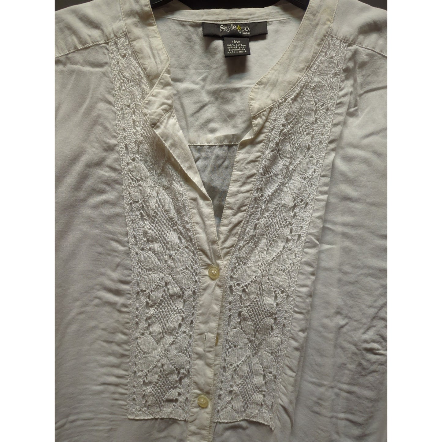 Style & Co. Size 18W womens white pintuck blouse lace detail Career Casual