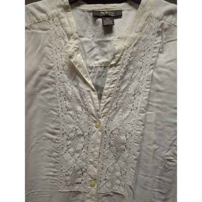 Style & Co. Size 18W womens white pintuck blouse lace detail Career Casual