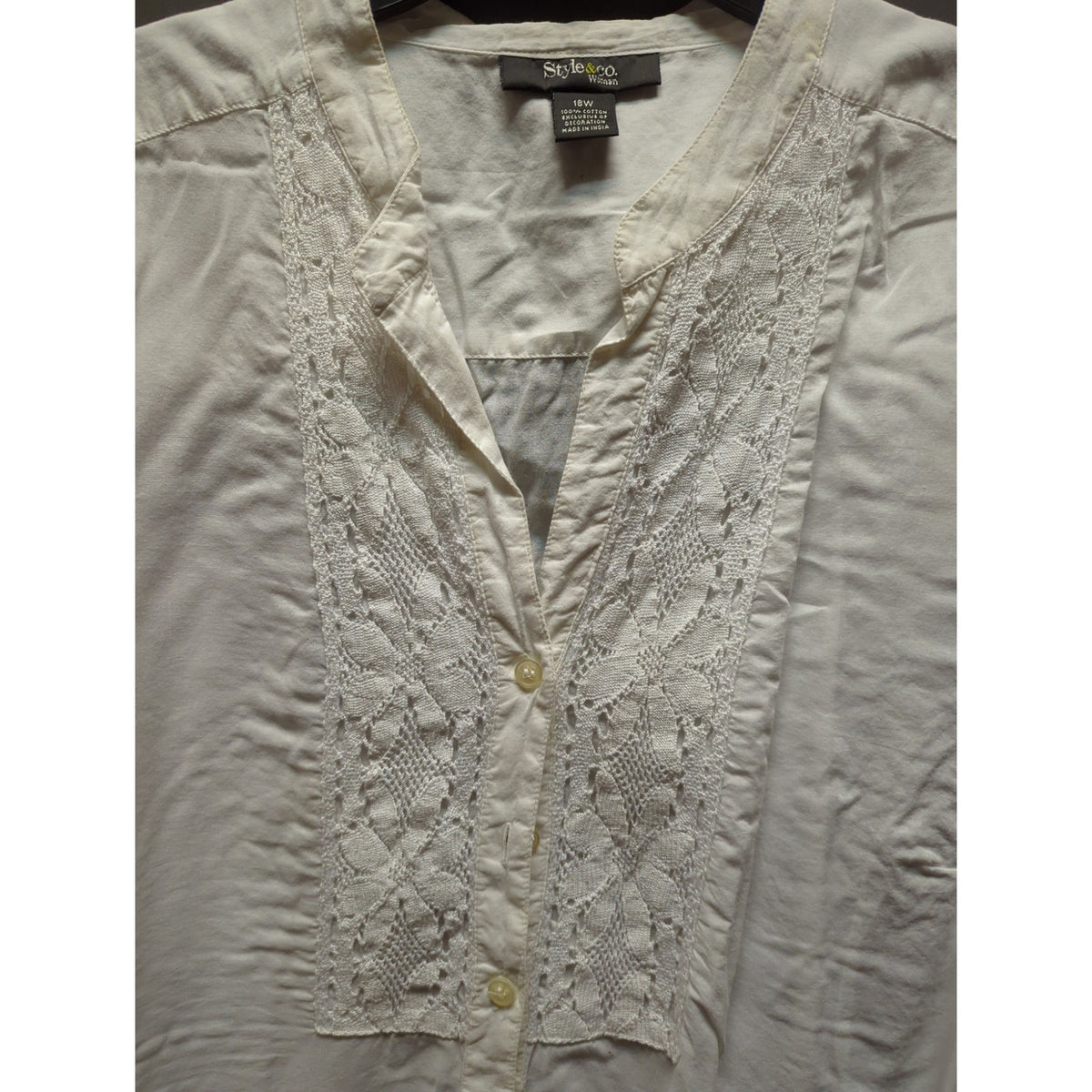 Style & Co. Size 18W womens white pintuck blouse lace detail Career Casual