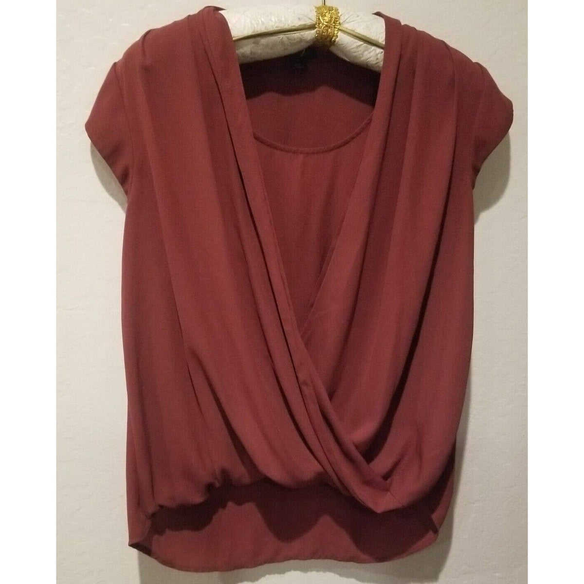 Halogen Draped Surplice Cami Insert Pullover Blouse XL Burgundy NWT FAUX WRAP