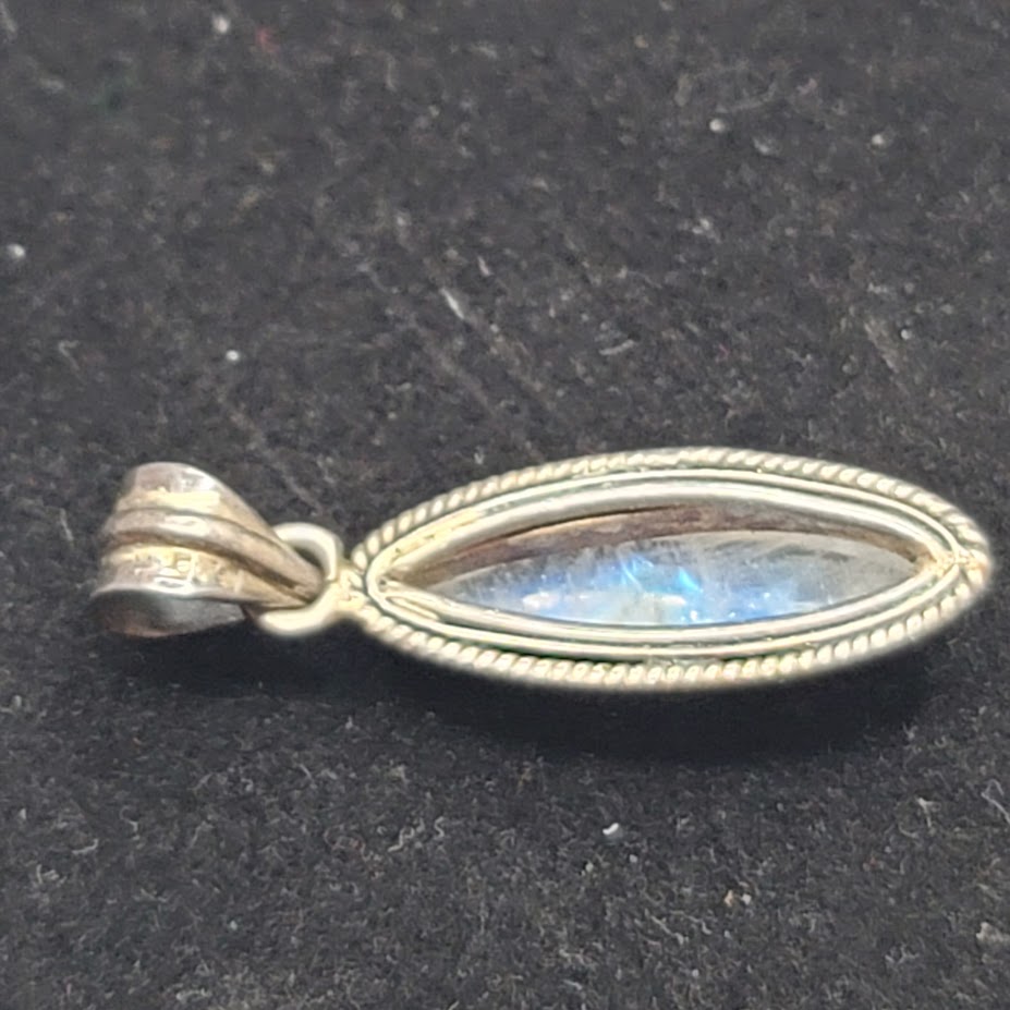 Marquise-cut Rainbow Moonstone Labradorite Sterling Silver Pendant