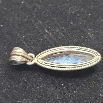 Marquise-cut Rainbow Moonstone Labradorite Sterling Silver Pendant