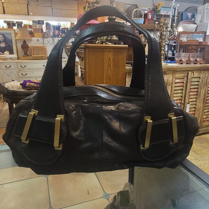 Vintage Sondra Roberts Chocolate Brown Leather Hobo Shoulder Bag Brass Details