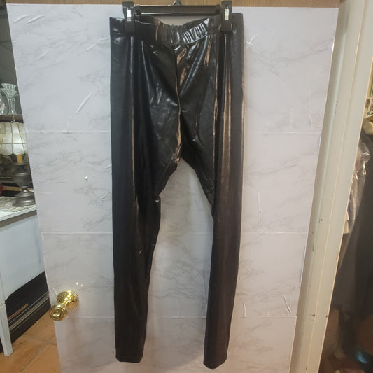 INC International Concepts Black Faux Leather Leggings Large Y2K Chic High Shine