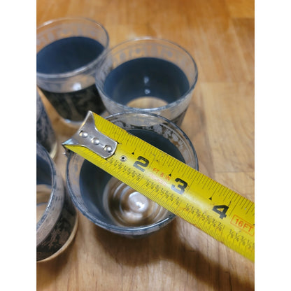 Vintage Jeannette Glass Hellenic Blue Jasperware Lowball Glasses - Set of 5