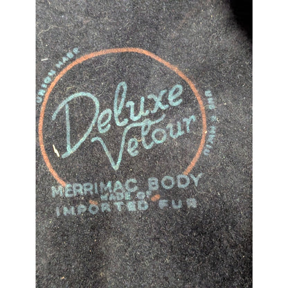 Vintage 50s Merrimac Deluxe Velour Fur Felt Beret Pillbox Hat Black Mod