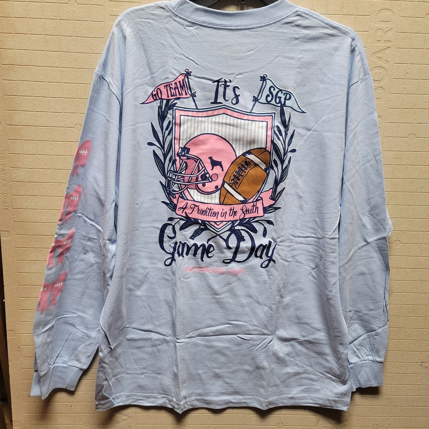 Southern Girl Prep NEW Long Sleeve Shirt Cotton LARGE Baby Blue Pink