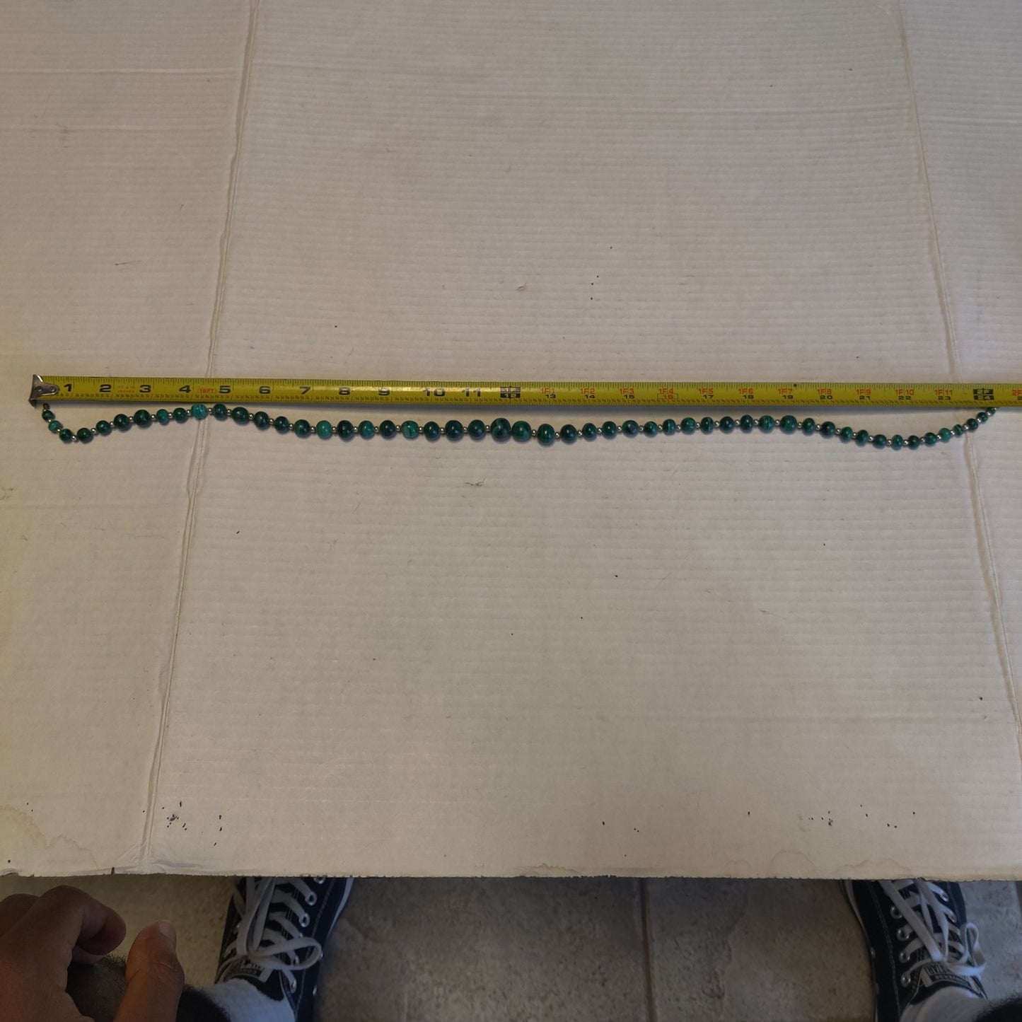 Vintage Genuine Malachite Natural Green Banded Agate Bead Necklace 24 Inch