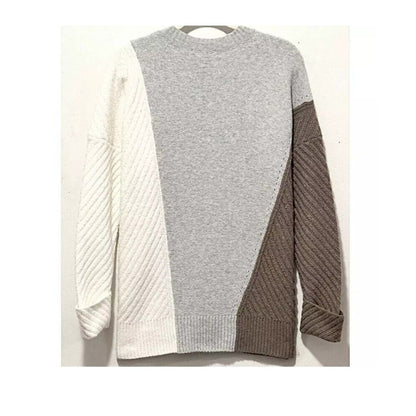 FRENCH CONNECTION Colorblock Grey Ivory Tan Sophia Viola Sweater Pullover SMALL