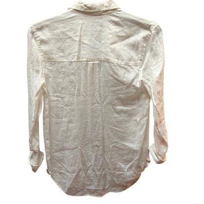 Joules Linen Button Up Shirt Womens US 4 White Pocket Long Sleeve Blouse