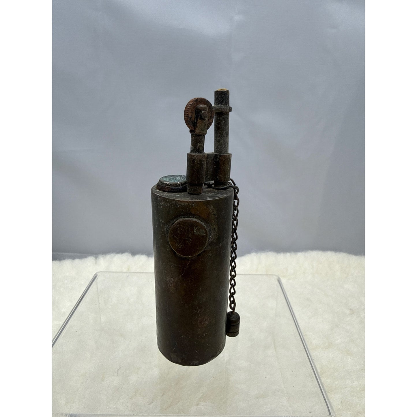 Vintage Solid Brass Cylindrical Trench Style Table Lighter Stamped #4 Industrial