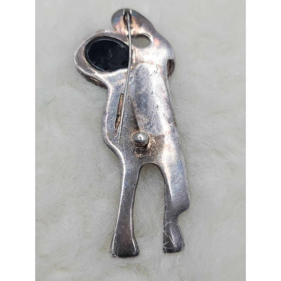 Vintage Modernist Embracing Couple Brooch with Black Onyx  Mid-Century Style